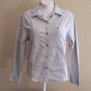 Lulu-B Women's Tan Pinstripe Snap Front Long Sleeve Shirt/Shacket Size M